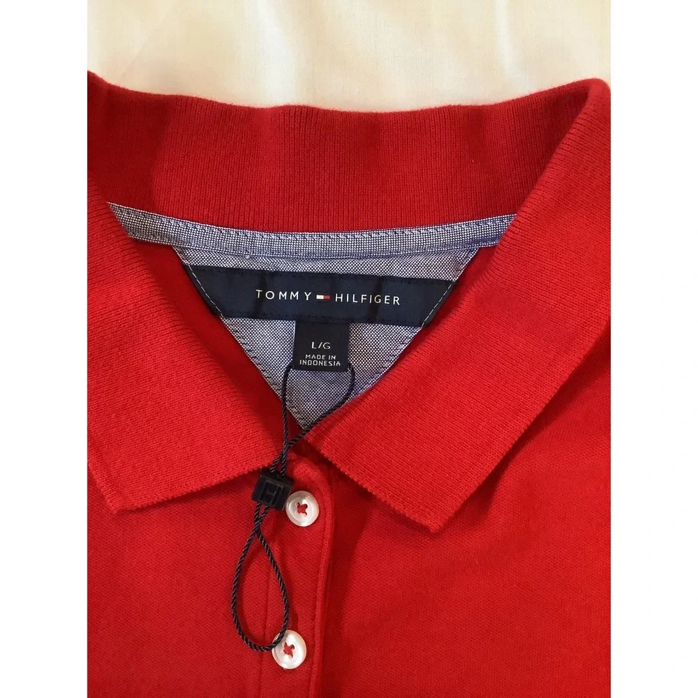 NEW Tommy Hilfiger Women's Red Long Sleeve Polo Shirt‎ Size L  Cotton Preppy